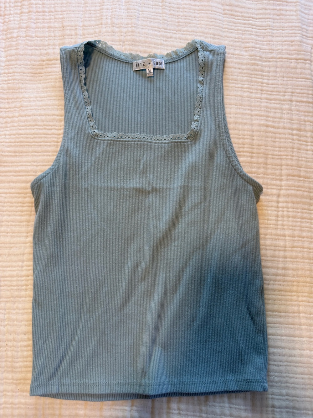 Ritz + Eddy Women's Square Neck Ribbed Tank Top - Sage Blue